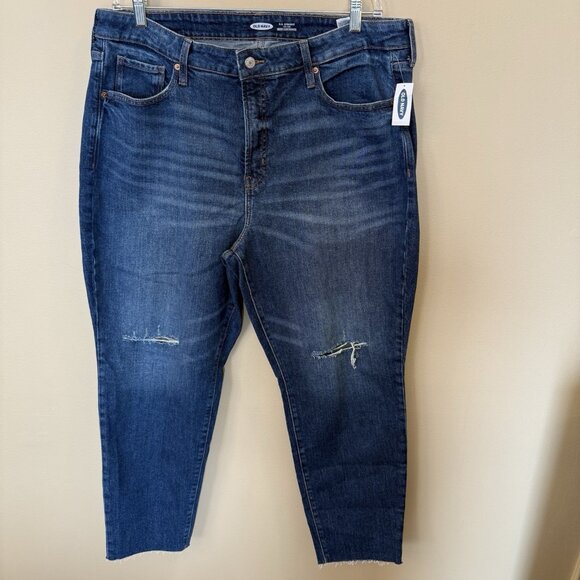 Old Navy O.G. Straight High Rise Distressed Jeans Women’s Size 18 NWT - Picture 1 of 12